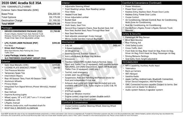 2020 GMC Acadia SLE