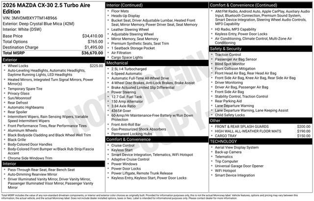 2026 Mazda Mazda CX-30 2.5 Turbo Aire Edition AWD