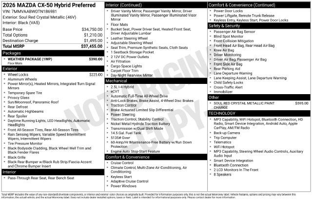 2026 Mazda Mazda CX-50 Hybrid Preferred AWD