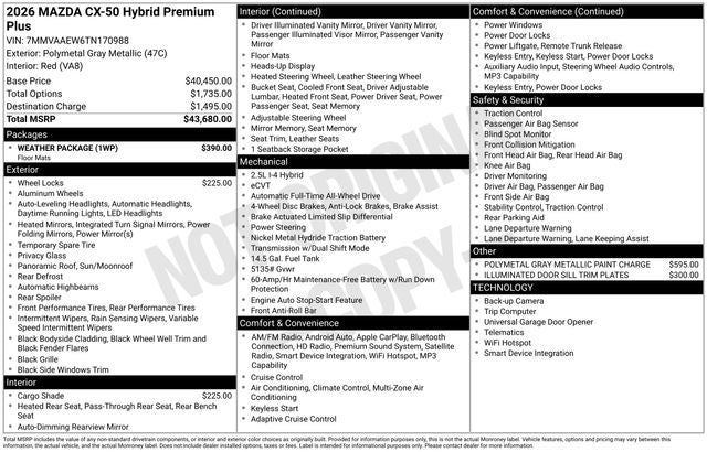 2026 Mazda Mazda CX-50 Hybrid Premium Plus AWD
