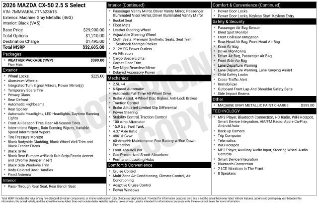2026 Mazda Mazda CX-50 2.5 S Select AWD