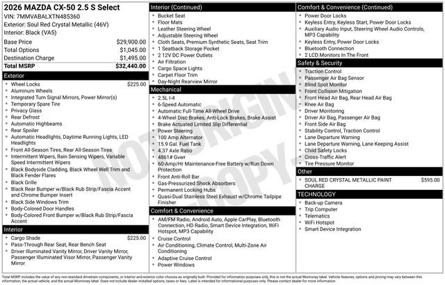 2026 Mazda Mazda CX-50 2.5 S Select AWD