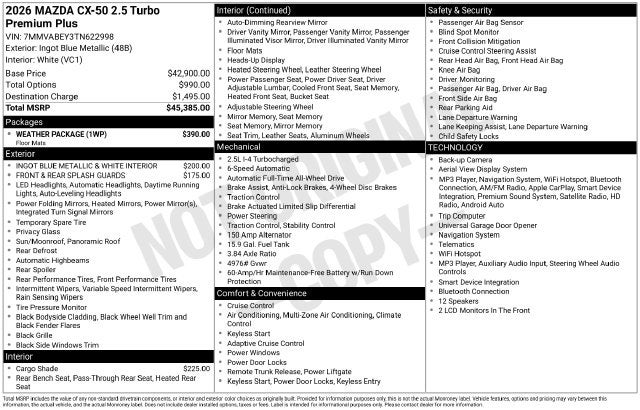 2026 Mazda Mazda CX-50 2.5 Turbo Premium Plus AWD