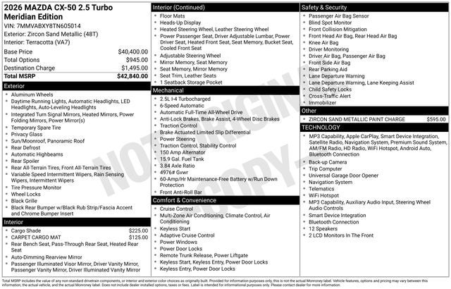2026 Mazda Mazda CX-50 2.5 Turbo Meridian Edition AWD