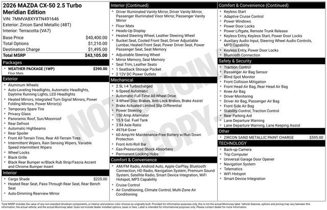 2026 Mazda Mazda CX-50 2.5 Turbo Meridian Edition AWD