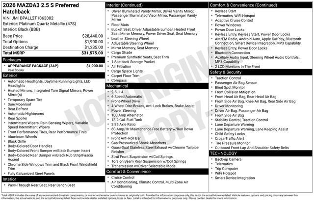 2026 Mazda Mazda3 Hatchback 2.5 S Preferred