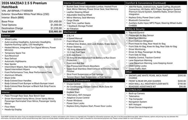2026 Mazda Mazda3 Hatchback 2.5 S Premium