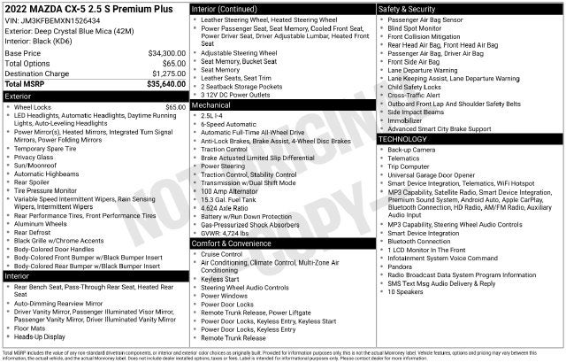 2022 Mazda Mazda CX-5 2.5 S Premium Plus Package