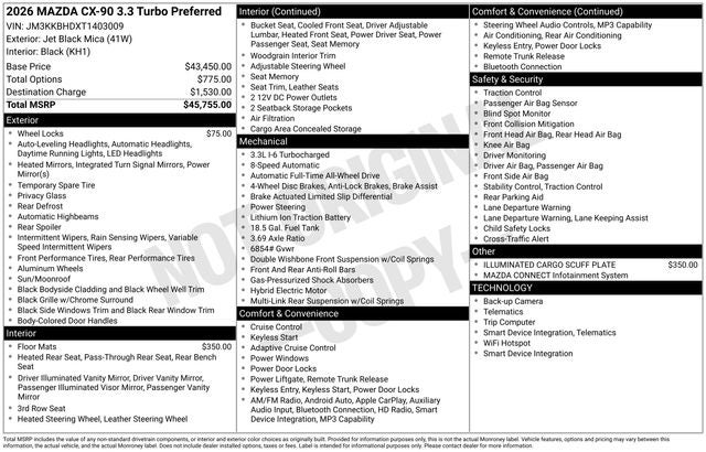 2026 Mazda Mazda CX-90 3.3 Turbo Preferred AWD