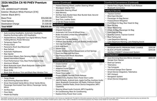 2026 Mazda Mazda CX-90 Plug-In Hybrid Premium Sport AWD