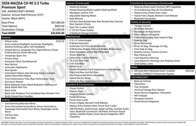 2026 Mazda Mazda CX-90 3.3 Turbo Premium Sport AWD