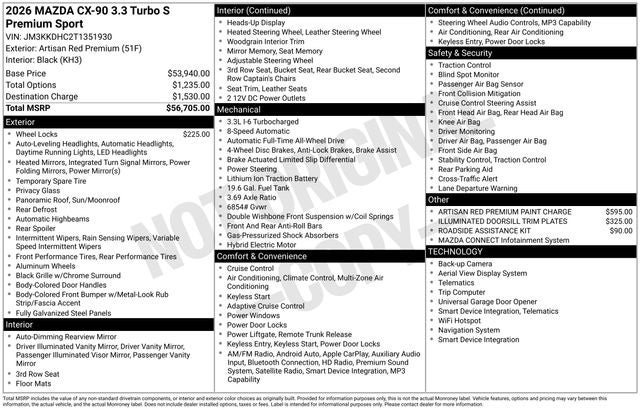 2026 Mazda Mazda CX-90 3.3 Turbo S Premium Sport AWD