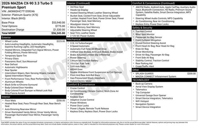 2026 Mazda Mazda CX-90 3.3 Turbo S Premium Sport AWD