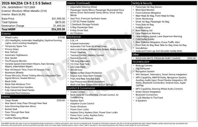 2026 Mazda Mazda CX-5 2.5 S Select AWD