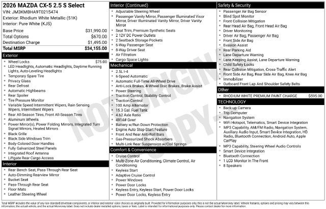 2026 Mazda Mazda CX-5 2.5 S Select AWD