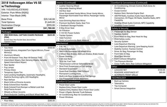 2018 Volkswagen Atlas 3.6L V6 SE w/Technology