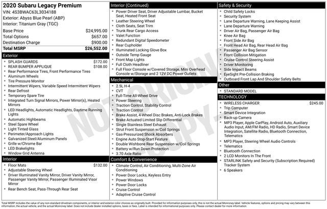2020 Subaru Legacy Premium