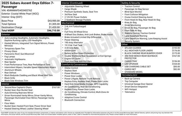 2025 Subaru Ascent Onyx Edition